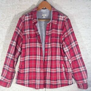 L.L. Bean Shacket Red/White Plaid Fleece Lined Shirt Jacket Size Medium